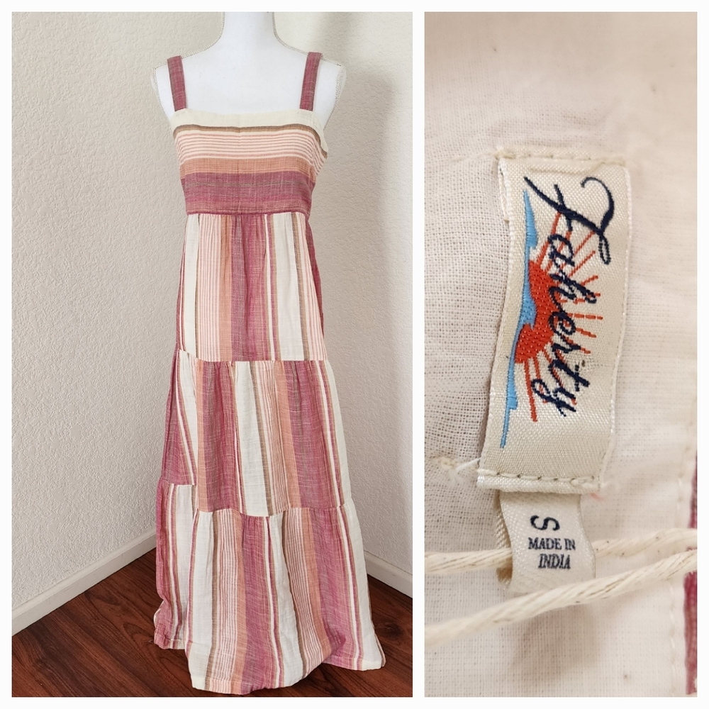 Faherty Sarah Tiered Striped Printed Maxi Long small Dress Cotton Pink Resort